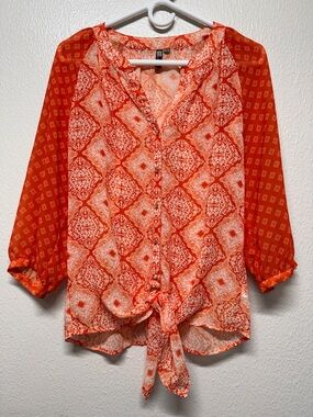 Kut from the Kloth Orange Printed Tie-Front Blouse